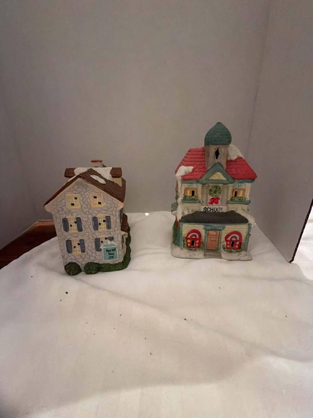 Vintage Ceramic Christmas Village School House Tea Light Holder